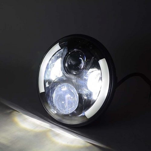 7" Black Projector HID 6500K 6K LED Octane Headlight White And Amber DRL Pair