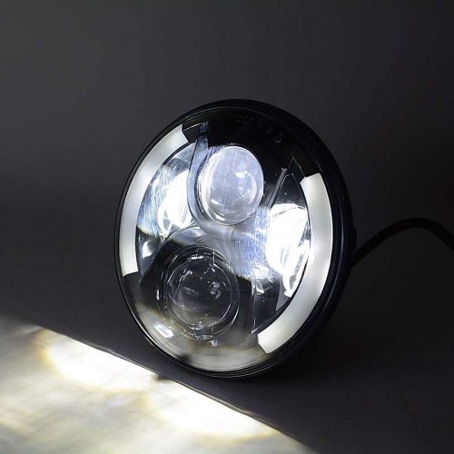 7" Black Projector HID 6500K 6K LED Octane Headlight White And Amber DRL Pair