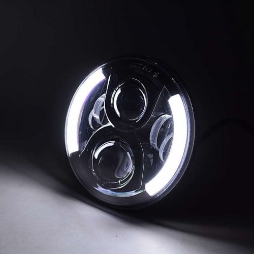 7" Black Projector HID 6500K LED Octane Headlight W/ White And Amber DRL Pair