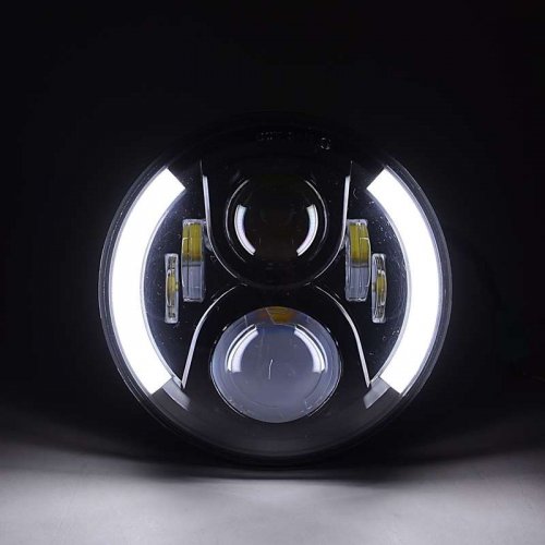 7" Black Projector HID 6500K LED Octane Headlight W/ White And Amber DRL Pair