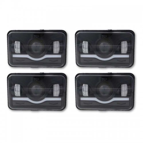 4X6" Black LED DRL  Octane Light Clear Sealed Beam Headlamp Headlight Set