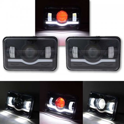 4X6" Black LED HID Light Bulbs Crystal Clear Sealed Beam Headlamp Headlight Pair