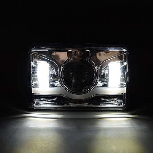 4X6" Chrome LED HID Light Bulb Crystal Clear Sealed Beam Headlamp Headlight Pair