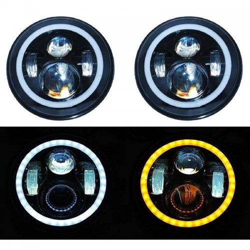 97-16 Jeep Wrangler 7" Projector 6500 HID LED White Halo Amber Signal Headlights