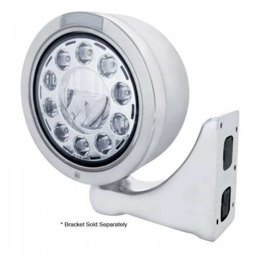 LED 7" Stainless Steel "BULLET" Half-Moon Headlight - Clear Lens | Headlight - Complete Kits