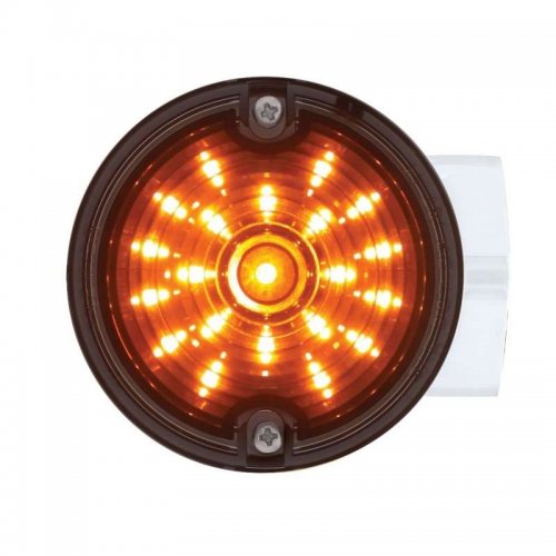 21 LED 3 1/4" Round Harley Signal Light w/ Housing - Amber LED/Smoke Lens | Motorcycle Products