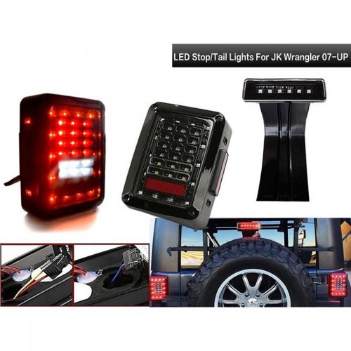 Black LED Rear 3rd Third Brake Tail Light Pair For 2007-2017 Jeep Wrangler JK