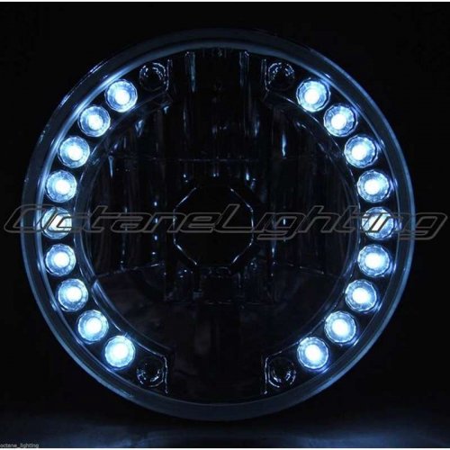 7" Halogen Motorcycle White LED Halo H4 Light Bulb Crystal Headlight Fits Harley