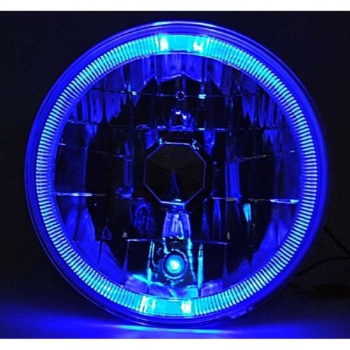 7" Halogen LED Blue Halo Angel Eye Headlight Head Lamp H4 Light Bulb Motorcycle