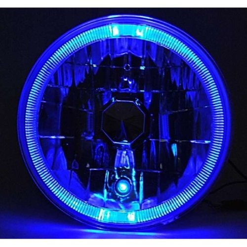 7" Motorcycle Halogen Headlight H4 Headlamp Blue Halo Angel Eye Bulb Fits Harley