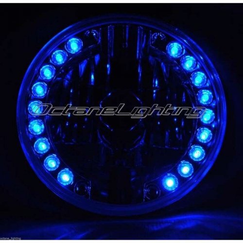 7" Halogen Motorcycle Blue LED Halo Ring Light Bulb Crystal Headlight For Harley