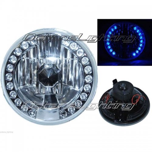 7" Halogen Motorcycle Blue LED Halo Ring Light Bulb Crystal Headlight For Harley