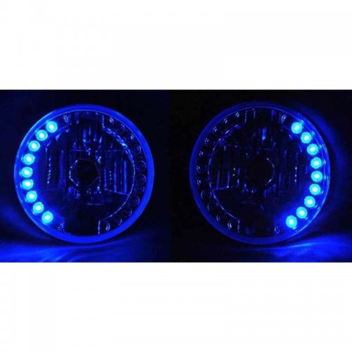 7" Halogen Motorcycle Crystal Clear Blue LED Halo Blinker Turn Signal Headlight