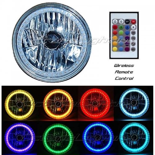 7" Motorcycle RGB Multi-Color White Red Blue Green LED Halo Angel Eye Headlight