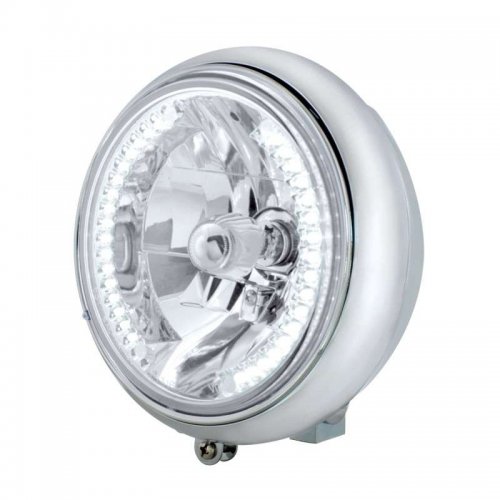 Chrome 7" Motorcycle Grooved Headlight w/ 34 White LED Bulb | Motorcycle Products