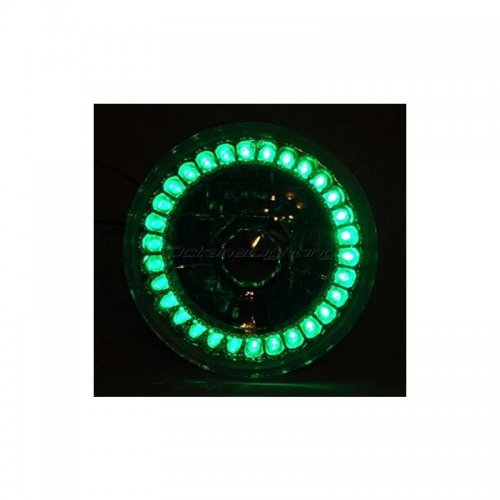 5-3/4 And Motorcycle Halogen Headlight Light Bulb Crystal Green Led Halo Angel Eye