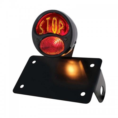 1928 Ford "Stop" Lettering Tail Light - Horizontal w/ Black Rim/Black Housing | Motorcycle Products