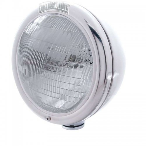 Chrome "CLASSIC" Headlight - 6014 Bulb w/ Incandescent Turn, Clear Lens | Headlight - Complete Kits