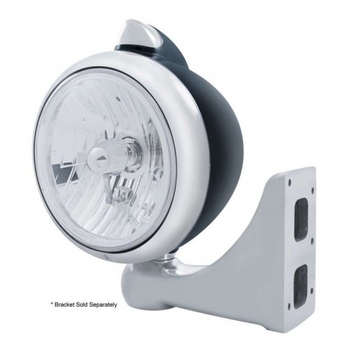 Black "GUIDE" Peterbilt Headlight - Crystal H4 Halogen Bulb w/ Amber LED/Clear Lens | Headlight - Complete Kits
