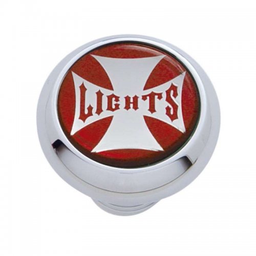 Small Deluxe Dash Knob w/ "Lights" Red Maltese Cross Sticker | Dash Knobs / Screws