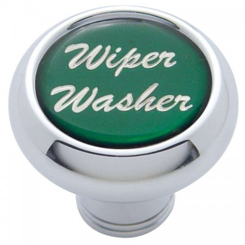 Small Deluxe Dash Knob w/ "Wiper/Washer" Green Glossy Sticker | Dash Knobs / Screws