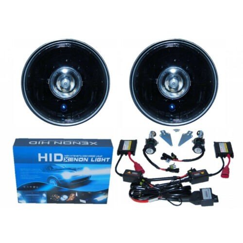 7" Black Projector Crystal Clear Glass Headlight Lamp HID 6000K Light Bulb Pair