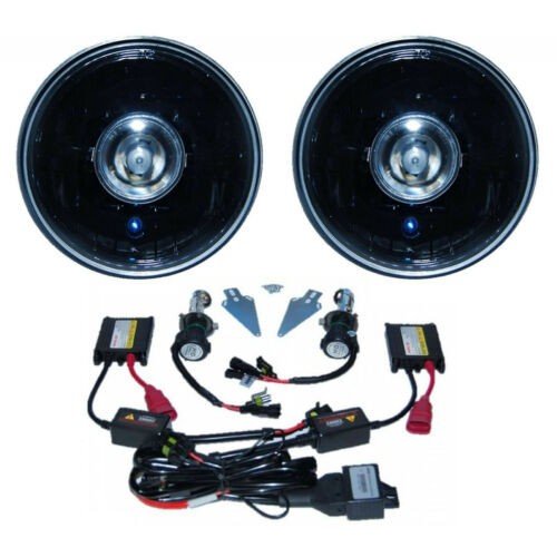 7" Black Projector Crystal Clear Glass Headlight Lamp HID 6000K Light Bulb Pair