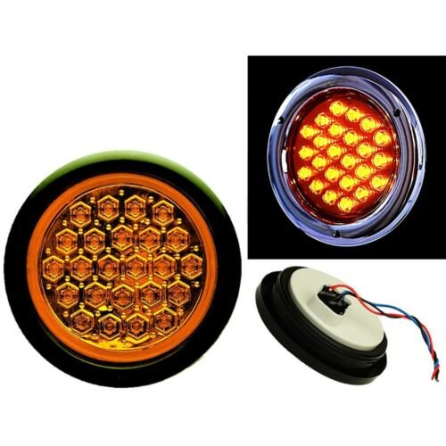 (2) 4" Round Work Truck Trailer Rv Brake Tail Park Turn Signal Lights Amber Led