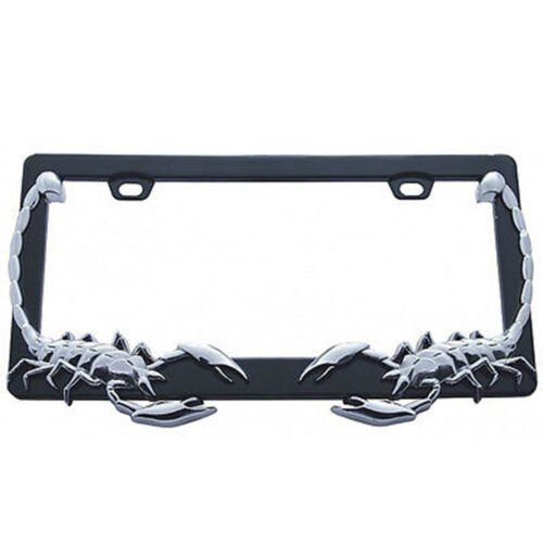 Black & Chrome Scorpion Metal Two Hole Car Truck Universal License Plate Frame