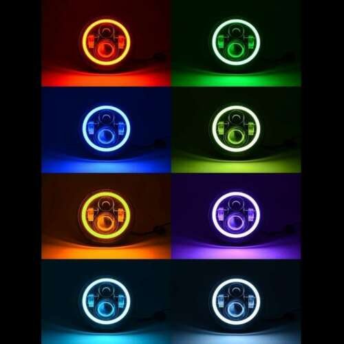 7" Black Projector 6500K LED Multi-Color Halo Headlight For 97-18 Jeep Wrangler