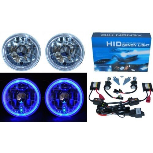 5-3/4 Blue LED Halo 6000K HID Light Bulbs Headlight Angel Eye Crystal Clear Pair
