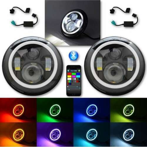 7" Black Projector 6500K LED Multi-Color Halo Headlight For 97-18 Jeep Wrangler