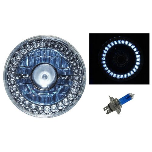 5-3/4 Halogen White LED Ring Halo Angel Eyes Projector Headlight Light Bulb Pair