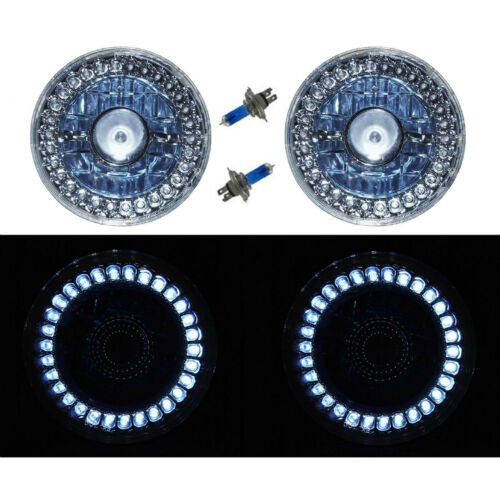 5-3/4 Halogen White LED Ring Halo Angel Eyes Projector Headlight Light Bulb Pair
