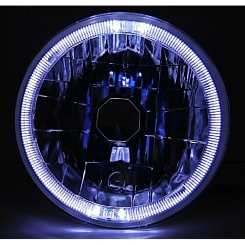 7" Halogen H4 Headlight Headlamp White LED Halo Angel Eyes Light Bulbs 12 Volt