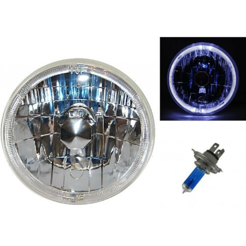 7" Halogen H4 12V Headlight Headlamp White LED Halo Angel Eyes Light Bulbs Pair