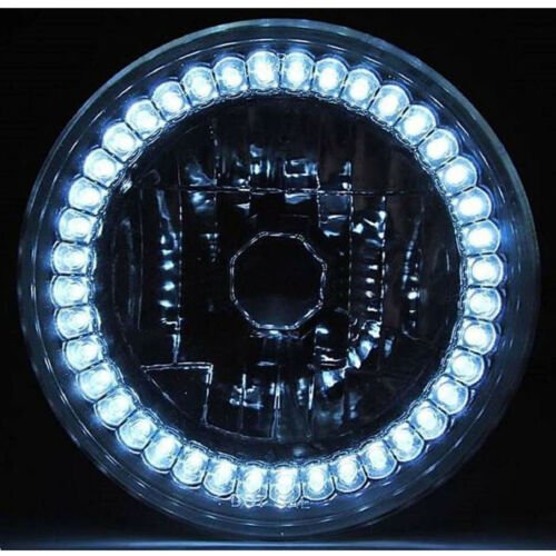 5-3/4" Motorcycle Halogen Headlight Diamond Crystal Clear Bulb White Halo 30-LED