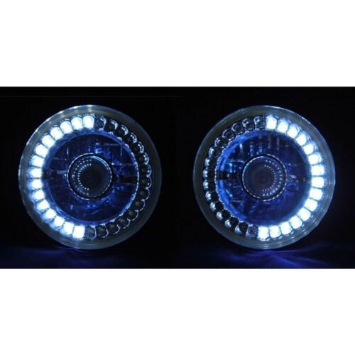 5-3/4 Halogen White LED Ring Halo Angel Eyes Projector Headlight Light Bulb Pair