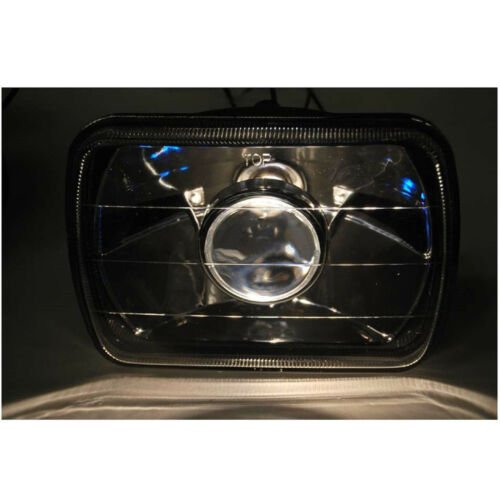 7X6 Black Projector Halogen Crystal Clear Glass Headlamp H4 Light Bulbs Pair