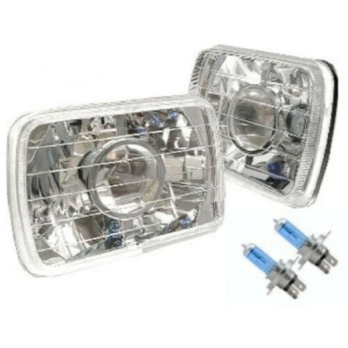 7X6 Halogen Projector Crystal Clear Glass Headlights Headlamp H4 Light Bulbs Pr