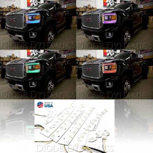 14-15 GMC Sierra RGBW LED Color Changing Headlight DRL Accent Bars Bluetooth Set