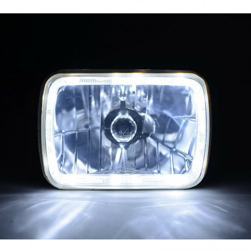 7X6 Crystal Clear Glass/Metal Halogen White LED Halo Headlight Light Bulb Pair