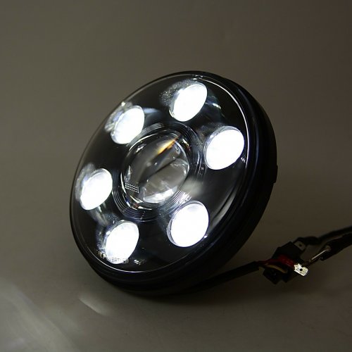 7" Motorcycle Black Projector Octane HID White LED Headlight Lamp Bulb