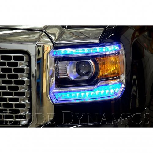 14-15 GMC Sierra RGBW LED Color Changing Headlight DRL Accent Bars Bluetooth Set