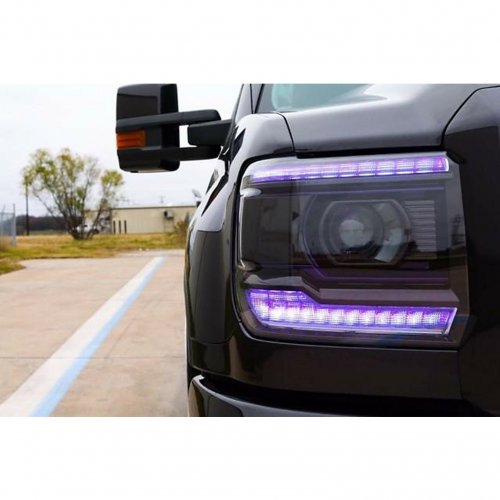 14-15 GMC Sierra RGBW LED Color Changing Headlight DRL Accent Bars Bluetooth Set