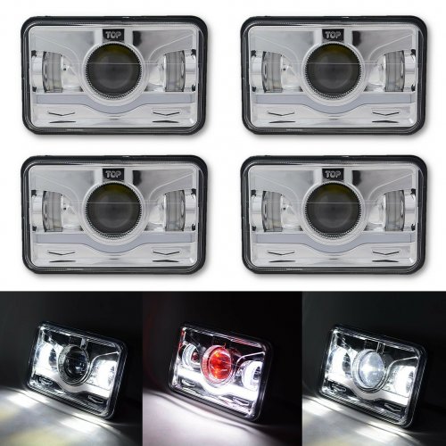 Kenworth Freightliner Peterbilt Western Star Semi 4X6" Chrome LED Headlights Set