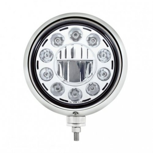 Black "Guide" Style Hot Rod Headlight w/ No Turn Signal - Chrome 11 High Power LED Headlight | Headlight Components