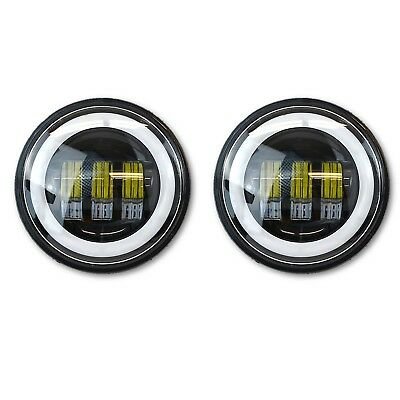 Motorcycle Black Passing Auxiliary Spot Fog White Halo Angel Eye LED Light Pair