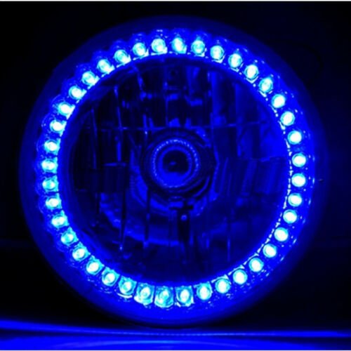 7" Blue LED Angel Eye Ring Motorcycle Halo Headlight Blinker Turn Signals Light