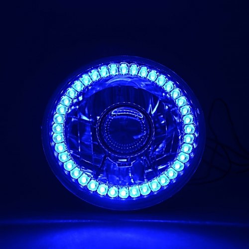 7" Halogen Blue LED Halo Projector Headlight Light Lamp Pair For Jeep Wrangler